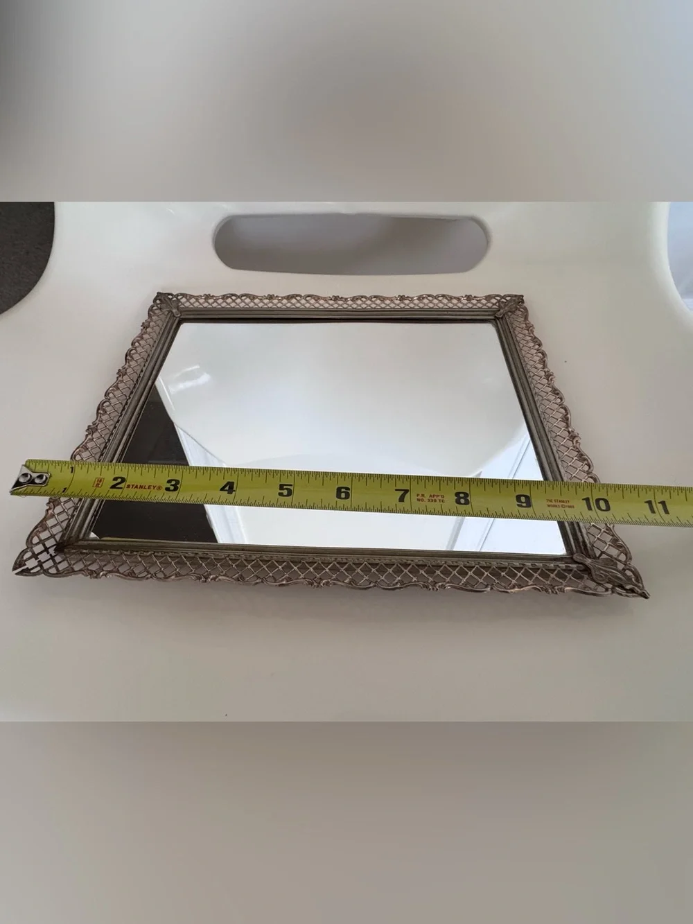 Vintage Antique Gold Filigree Vanity Mirror Tray Wall Mirror Hollywood Regency